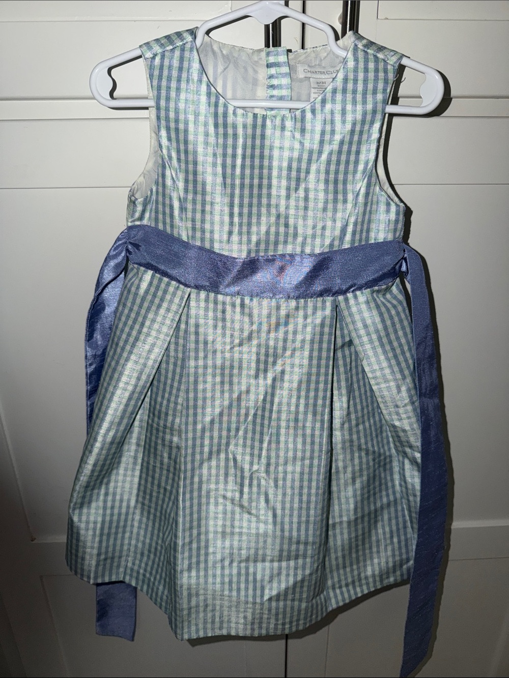Charter Club Blue and Green Gingham Formal Dress with Sash